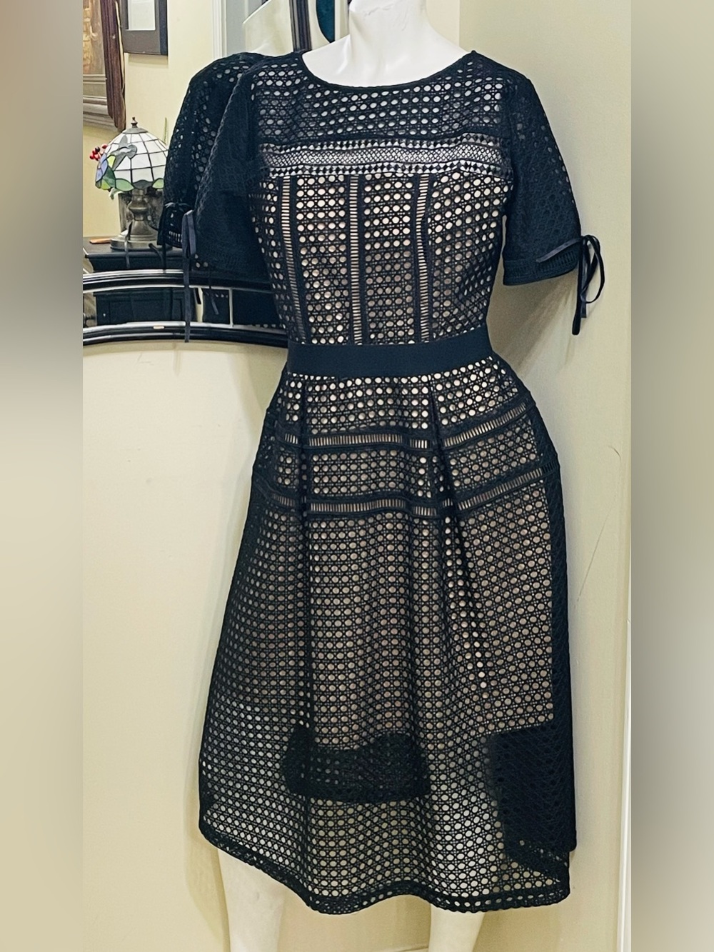 Black Eyelet Fit-and-Flare Dress